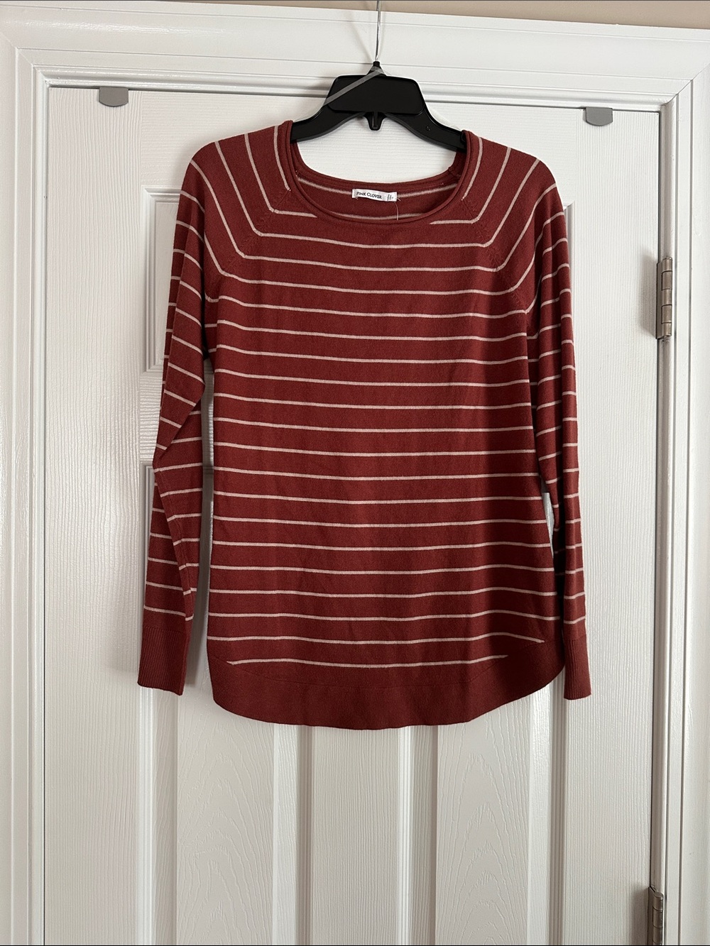 NWT Pink Clover Striped Long-Sleeve Crewneck Top - Rust with Cream Stripes